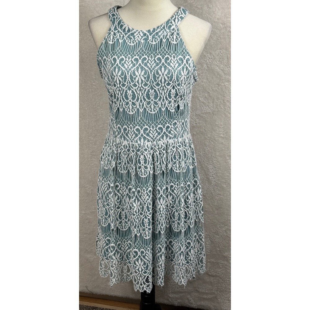 Altar'd State Sleeveless Fit Flare Lace Green/White BOHO‎ Festival Halter Large